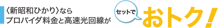 ＜新昭和ひかり＞ならプロバイダ料金と高速光回線がセットでおトク！