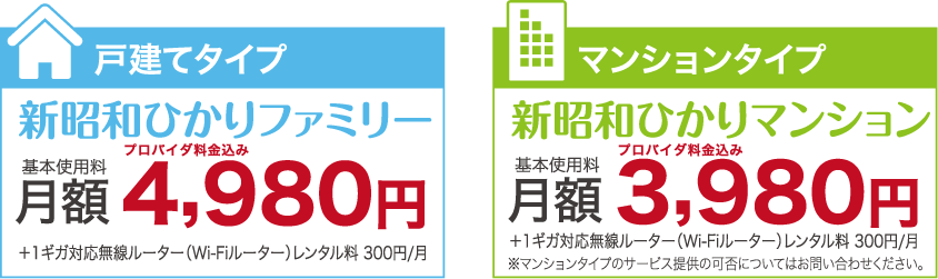 戸建てタイプ月額4,980円／マンションタイプ月額3,980円