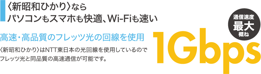 〈新昭和ひかり〉ならパソコンもスマホも快適、Wi-Fiも速い 高速・高品質のフレッツ光の回線を使用