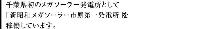 千葉県初のメガソーラー発電所として「新昭和メガソーラー市原第一発電所」を稼働しています。