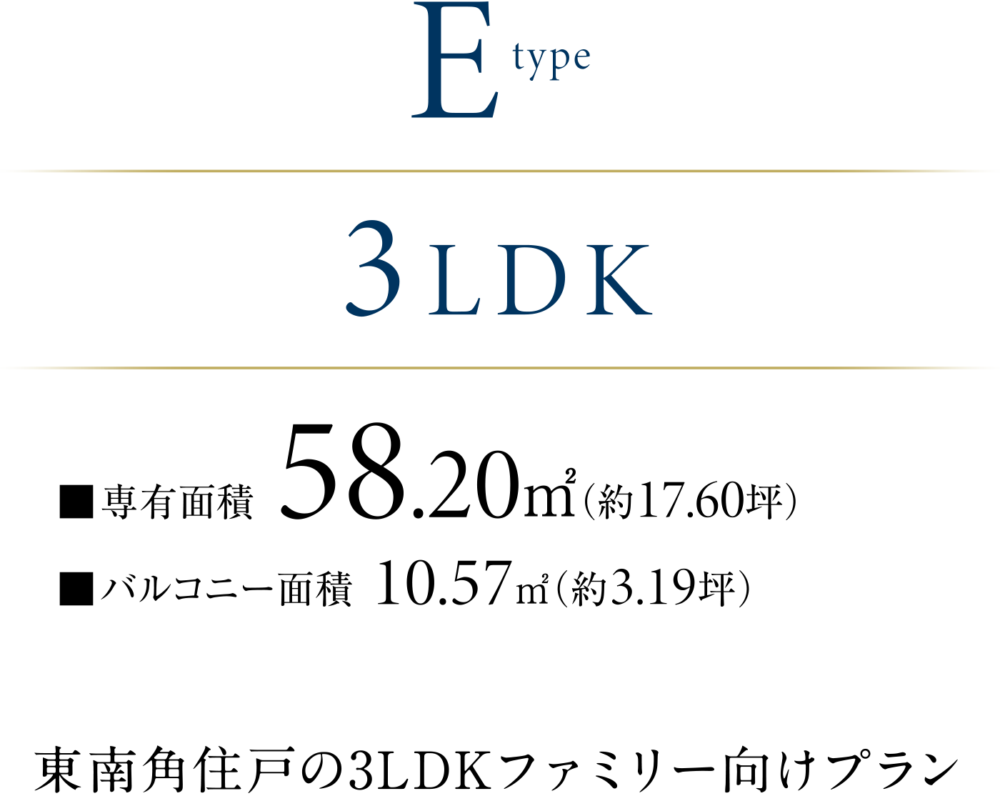 Etype 3LDK
東南角住戸の3LDKファミリー向けプラン